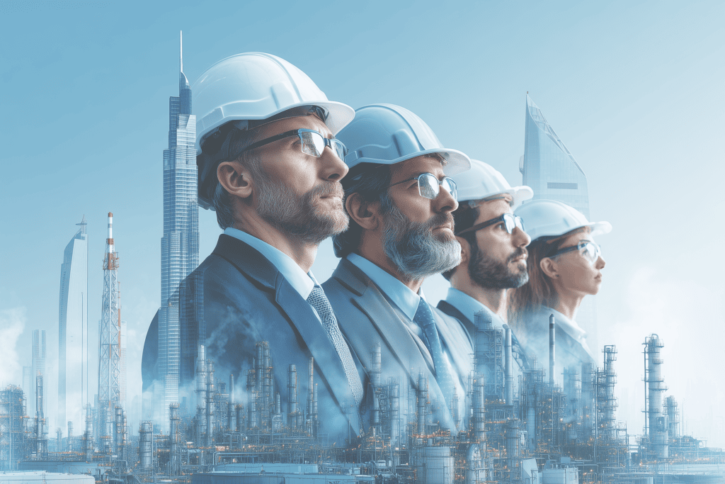 ״מבט על פרויקט נדל״ן חדש בדובאי עם מגדלים מודרניים, קרני שמש ושלטי קבלנים, המשקף את מגמות השוק הצפויות בשנת 2026.״